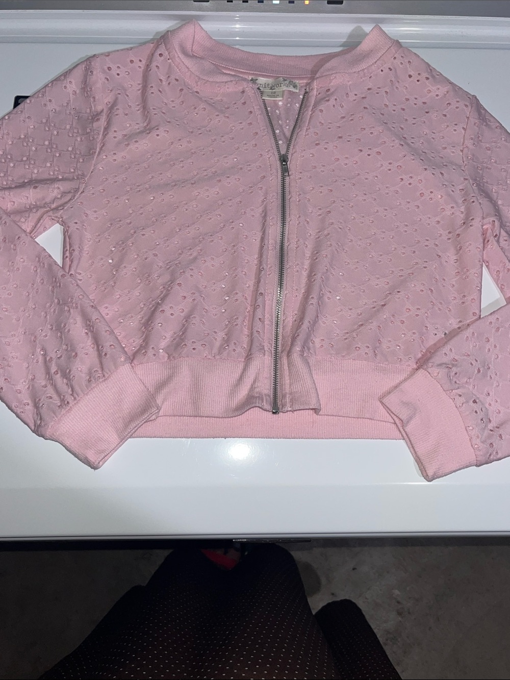 Knitworks Light Pink Eyelet Zip Bomber Jacket